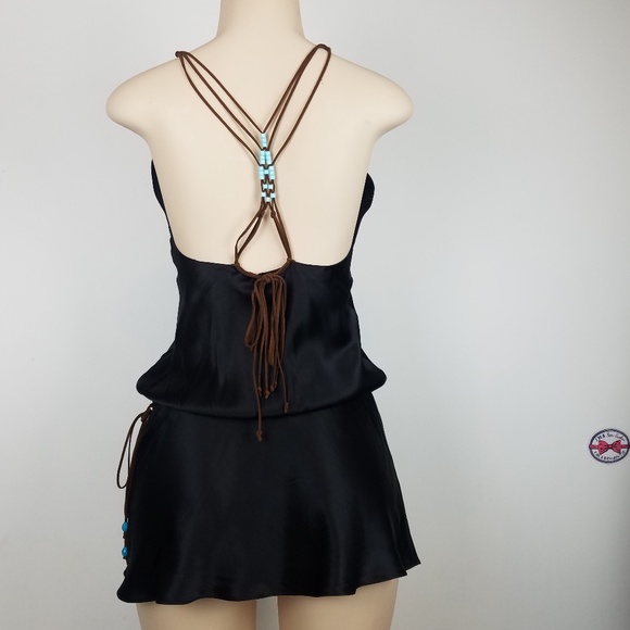 Single bohimian unic black 100% silk tank top M - Picture 4 of 8